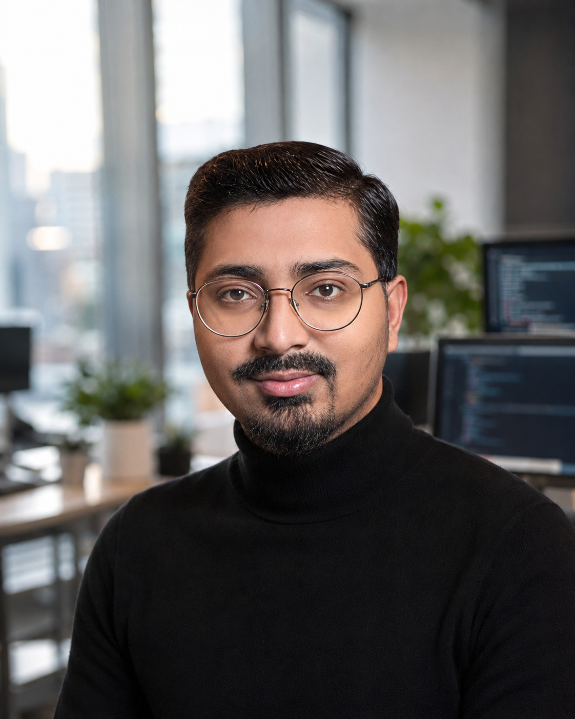 Professional portrait of Shariq Ahmed, a Senior Full Stack Developer with 8+ years of experience specializing in React, Next.js, Node.js, and scalable web architectures.